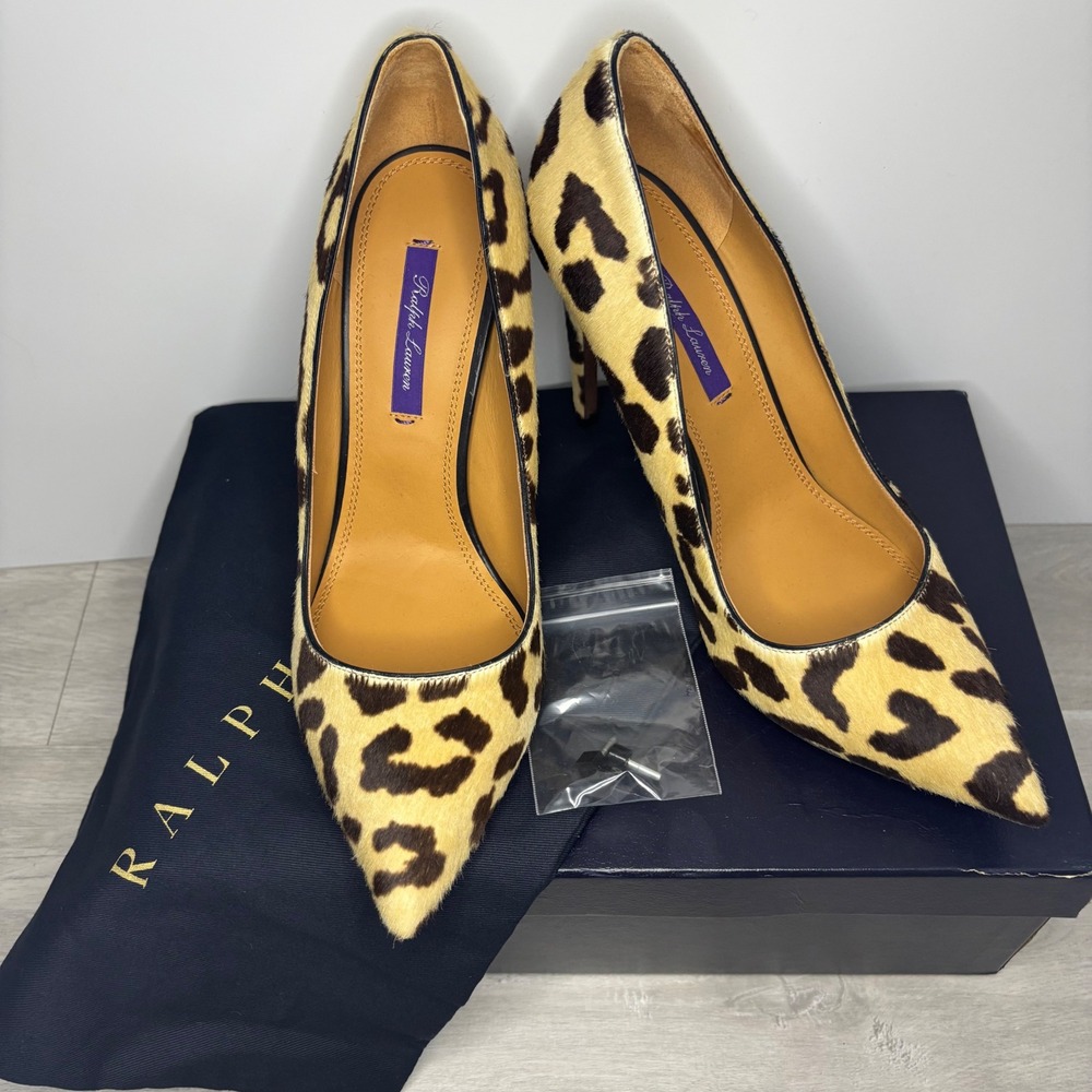 Ralph Lauren Purple Label Celia Leopard Print Calf Hair Pumps US 9.5 EU 39.5 NIB